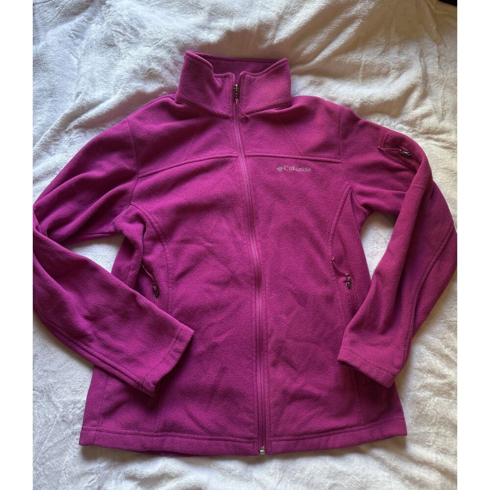 Columbia Womens L Pink Full Zip Fleece Jacket Long Sleeve Outdoor